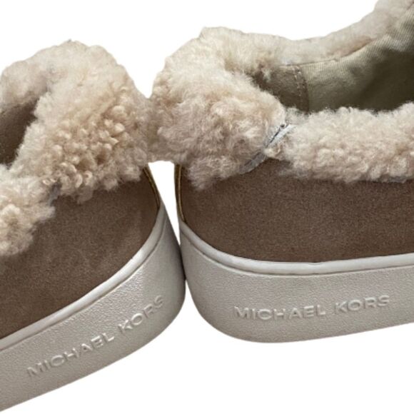 Michael Kors Women’s Poppy Suede Shearling Lace-Up Ivory Tan Sneakers Size 7.5 - Picture 10 of 12